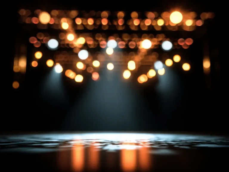 An illuminated stage ready for a performance (likely theater)
