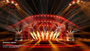 Stage Design using fire and lights using WYSIWYG software designed by Guillaume Steck.